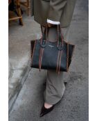 Kamelia zwarte en bruine leren handtas - 20x25x9cm