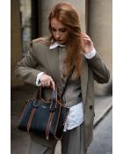 Kamelia zwarte en bruine leren handtas - 20x25x9cm