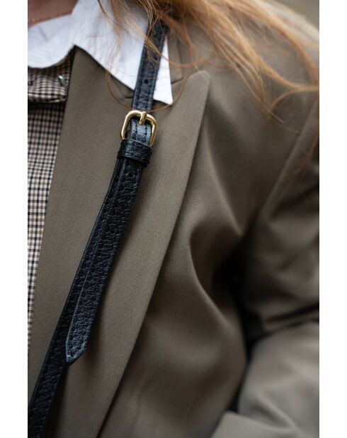 Kamelia zwarte en bruine leren handtas - 20x25x9cm