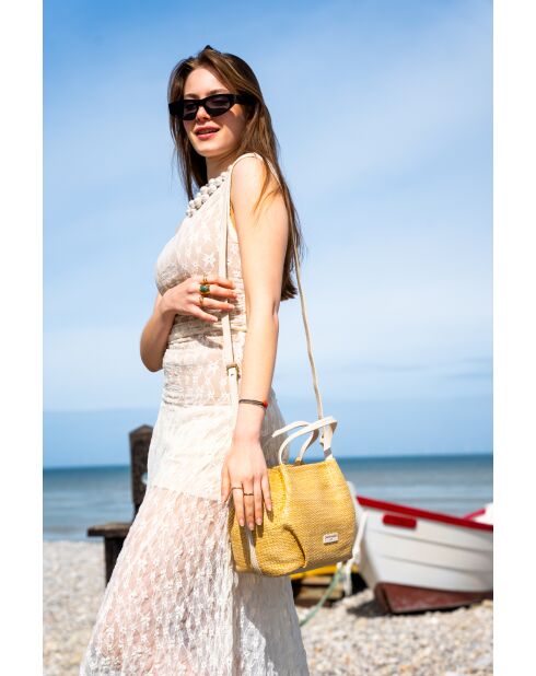 Gebroken witte leren handtas van Tahiti - 25x15x20cm