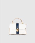 Borsa in pelle Giverny blu marino + bianco sporco + rosa cipria - 26 x18 x10 cm