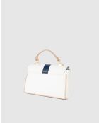 Borsa in pelle Giverny blu marino + bianco sporco + rosa cipria - 26 x18 x10 cm