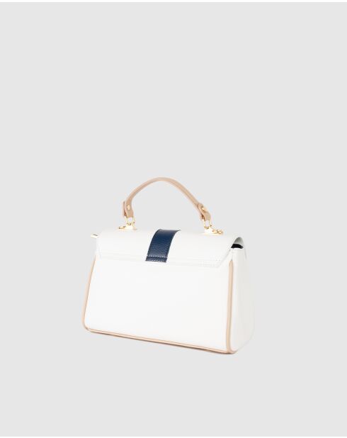 Sac à main en cuir Giverny bleu marine + blanc casse + rose poudre - 26 x18 x10 cm