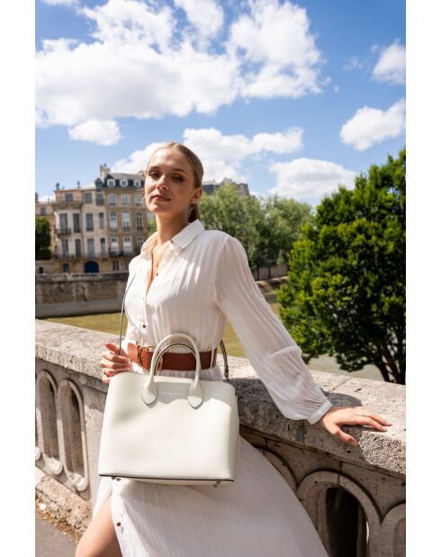 Sac à main en cuir Nisa blanc casse - 31 x25 x14 cm