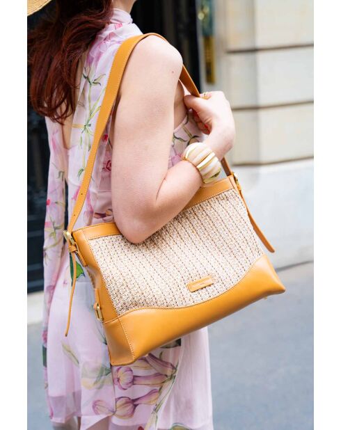 Sac porté épaule en cuir Malaya camel clair - 33 x24 x10cm