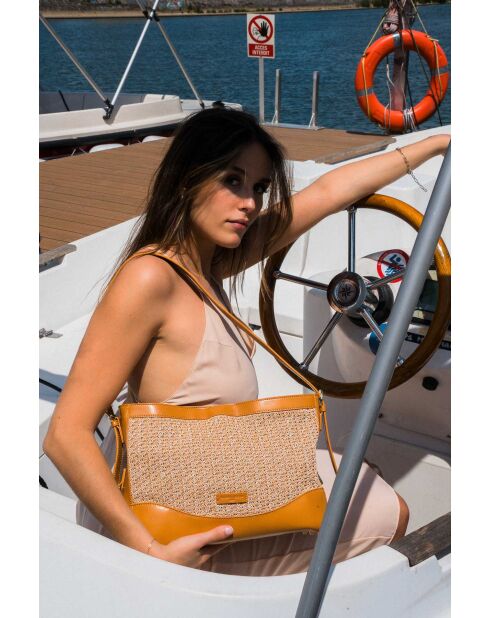 Sac porté épaule en cuir Malaya camel clair - 33 x24 x10cm