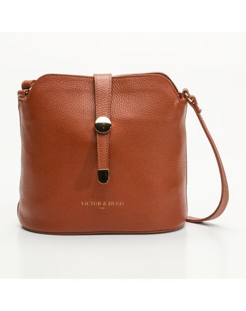 Sac bandouliere en cuir Elise camel - 22x23x13 cm