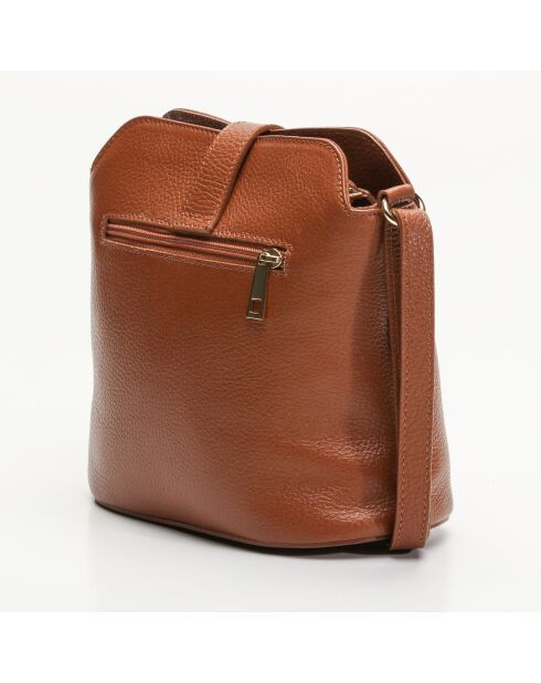Sac bandouliere en cuir Elise camel - 22x23x13 cm