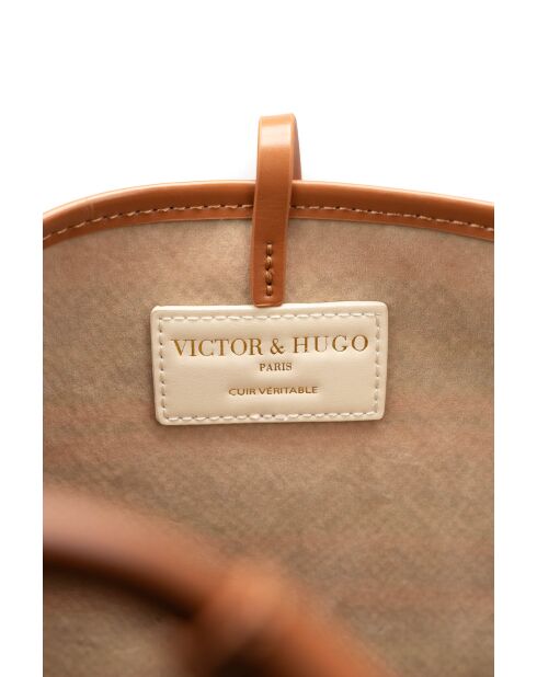 Sac cabas en cuir Solea cognac / multi bleu - 50 x28x18cm