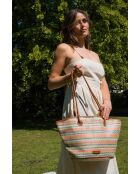 Sac cabas en cuir Solea cognac / multi bleu - 50 x28x18cm