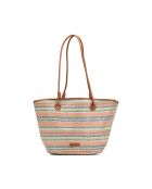 Sac cabas en cuir Solea cognac / multi bleu - 50 x28x18cm