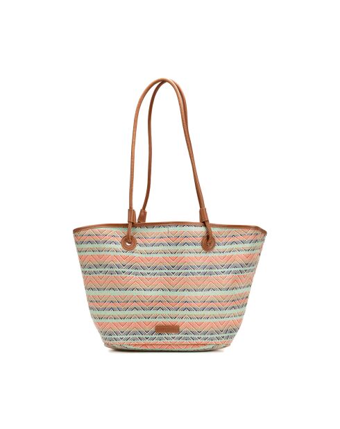 Sac cabas en cuir Solea cognac / multi bleu - 50 x28x18cm