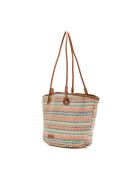 Sac cabas en cuir Solea cognac / multi bleu - 50 x28x18cm
