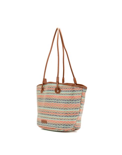Sac cabas en cuir Solea cognac / multi bleu - 50 x28x18cm