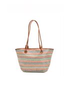 Sac cabas en cuir Solea cognac / multi bleu - 50 x28x18cm
