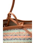 Sac cabas en cuir Solea cognac / multi bleu - 50 x28x18cm