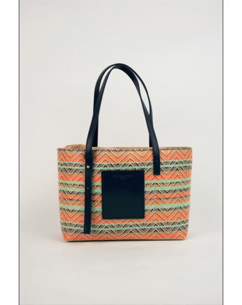 Azura leren draagtas marineblauw/multiblauw - 28 x20 x11 cm