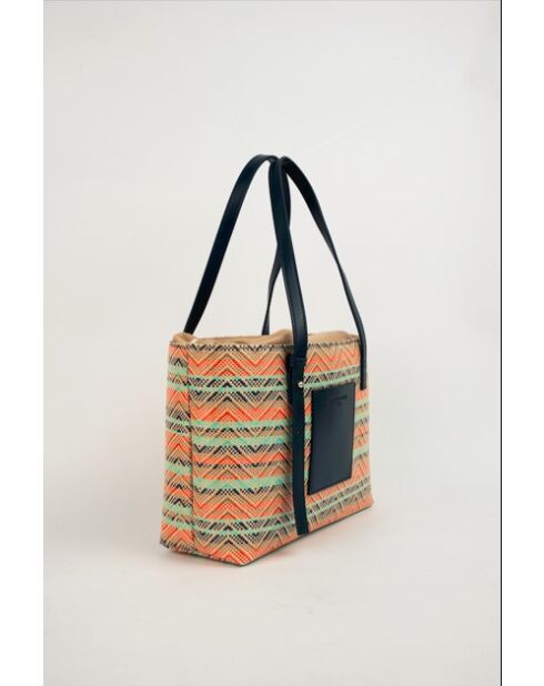 Azura leren draagtas marineblauw/multiblauw - 28 x20 x11 cm