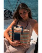 Azura leren draagtas marineblauw/multiblauw - 28 x20 x11 cm