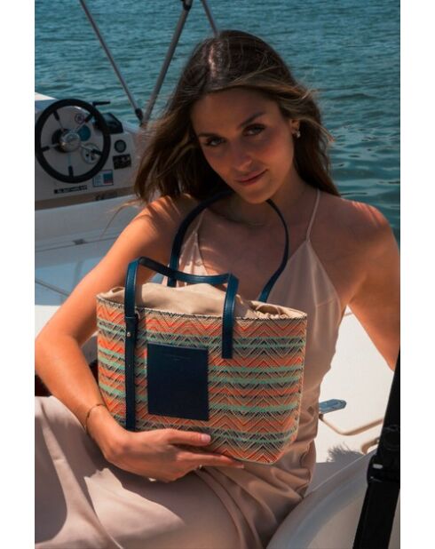 Azura leren draagtas marineblauw/multiblauw - 28 x20 x11 cm