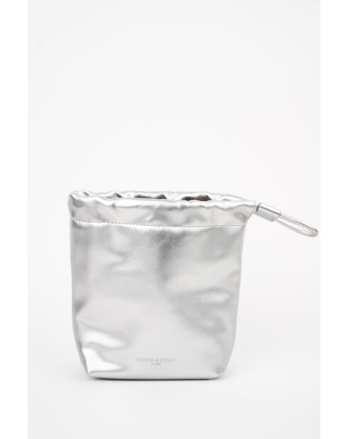 Sac bandouliere en cuir Elva argenté - 12 x17 x8cm