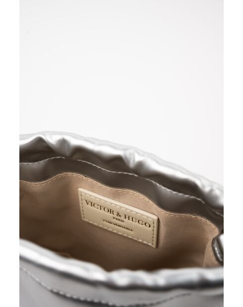 Sac bandouliere en cuir Elva argenté - 12 x17 x8cm