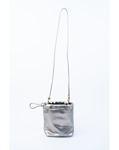 Sac bandouliere en cuir Elva argenté - 12 x17 x8cm