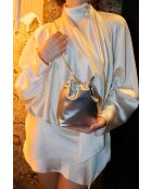 Sac bandouliere en cuir Elva argenté - 12 x17 x8cm