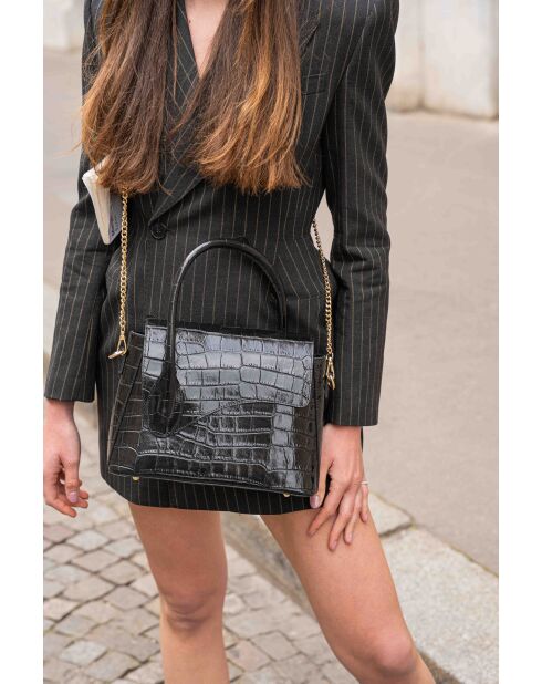Sonia croco zwarte leren handtas