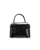 Sonia croco zwarte leren handtas