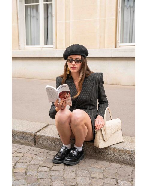 Beige Sonia croco leren handtas