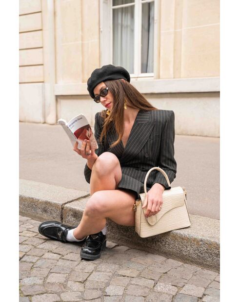 Beige Sonia croco leren handtas