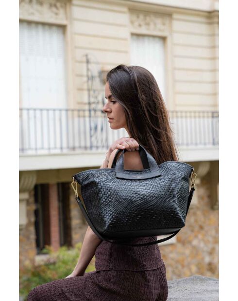 Sac à main en cuir Monaco noir - 43 x26 x14,5 cm