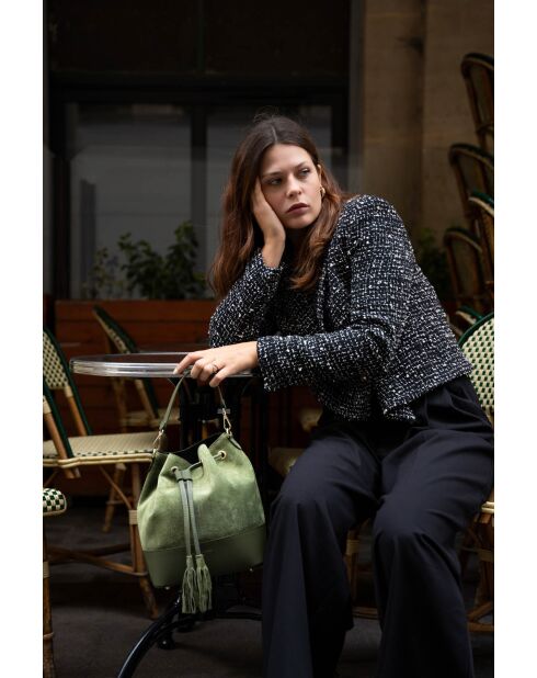 Bolso Livy con cierre de piel verde botella - 21,5 x27 x15 cm