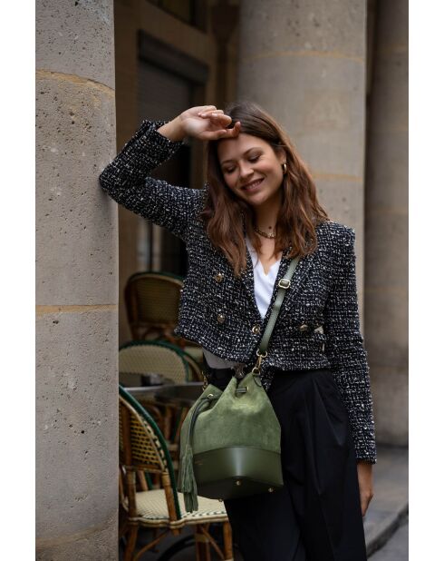 Bolso Livy con cierre de piel verde botella - 21,5 x27 x15 cm