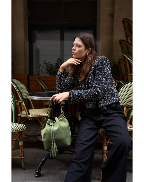 Bolso Livy con cierre de piel verde botella - 21,5 x27 x15 cm