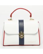 Giverny Lederhandtasche marineblau + weiß + rot - 26 x18 x10 cm