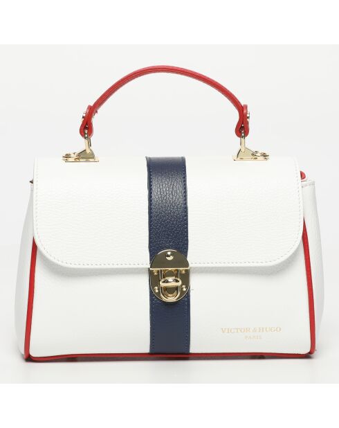 Giverny Lederhandtasche marineblau + weiß + rot - 26 x18 x10 cm