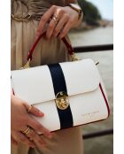 Giverny Lederhandtasche marineblau + weiß + rot - 26 x18 x10 cm