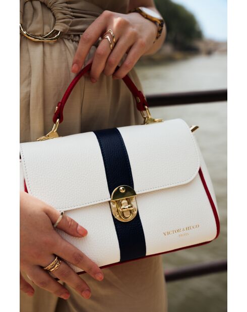 Giverny Lederhandtasche marineblau + weiß + rot - 26 x18 x10 cm