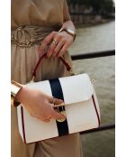 Giverny Lederhandtasche marineblau + weiß + rot - 26 x18 x10 cm