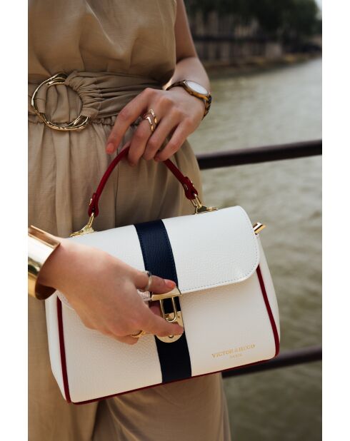 Giverny Lederhandtasche marineblau + weiß + rot - 26 x18 x10 cm