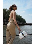 Giverny Lederhandtasche marineblau + weiß + rot - 26 x18 x10 cm