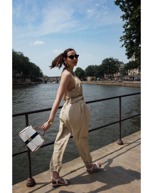 Giverny Lederhandtasche marineblau + weiß + rot - 26 x18 x10 cm