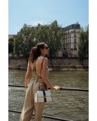 Giverny Lederhandtasche marineblau + weiß + rot - 26 x18 x10 cm