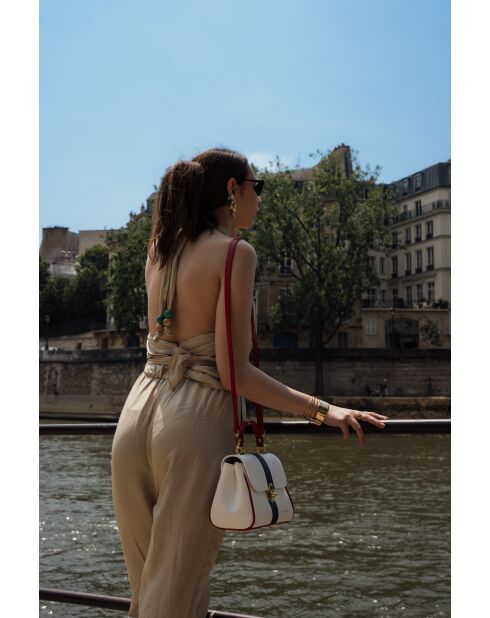 Giverny Lederhandtasche marineblau + weiß + rot - 26 x18 x10 cm