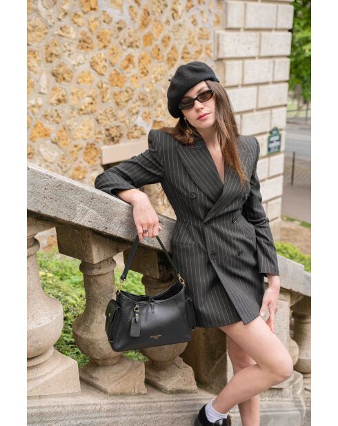 Sac porté épaule en cuir Kate noir