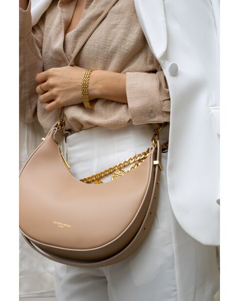 Bruna Schultertasche aus nudefarbenem Leder - 25 x15 x8,5 cm