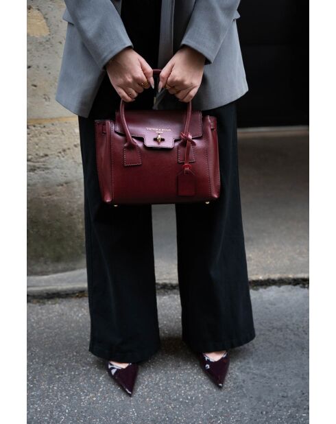 Sac à main en cuir Jeny aubergine - 25x19x7 cm