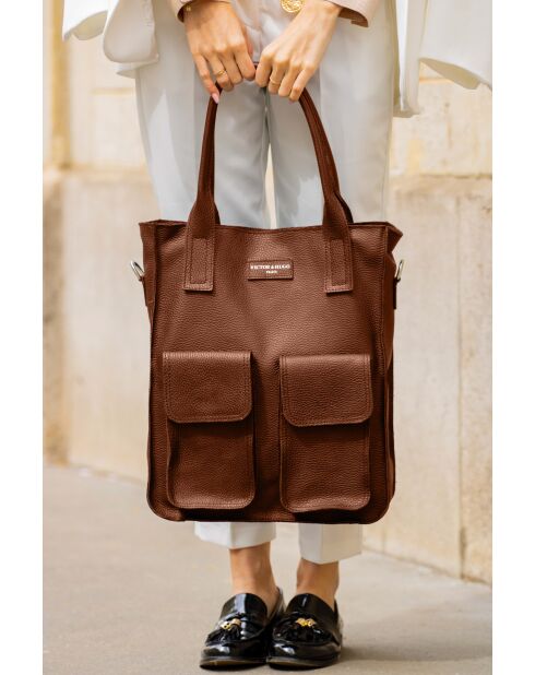 Sac porté épaule en cuir Noa marron - 34x38x11cm